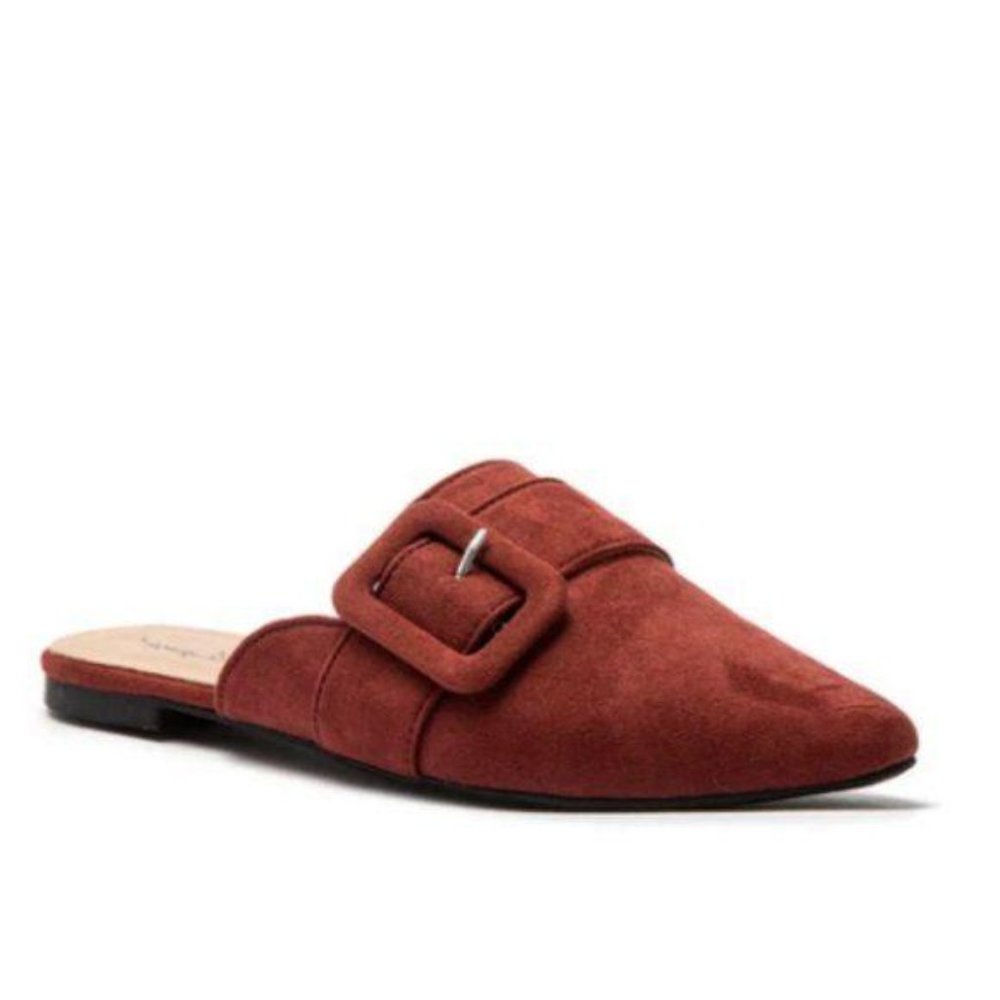 Faux Suede Buckle Mule in Merlot - Picture 2 of 7